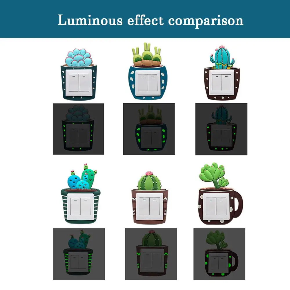 Кактус Сменные наклейки креативный переключатель гнездо для крышки Светящиеся Настенные наклейки переключатель Декор светящиеся наклейки детские наклейки для украшения комнаты