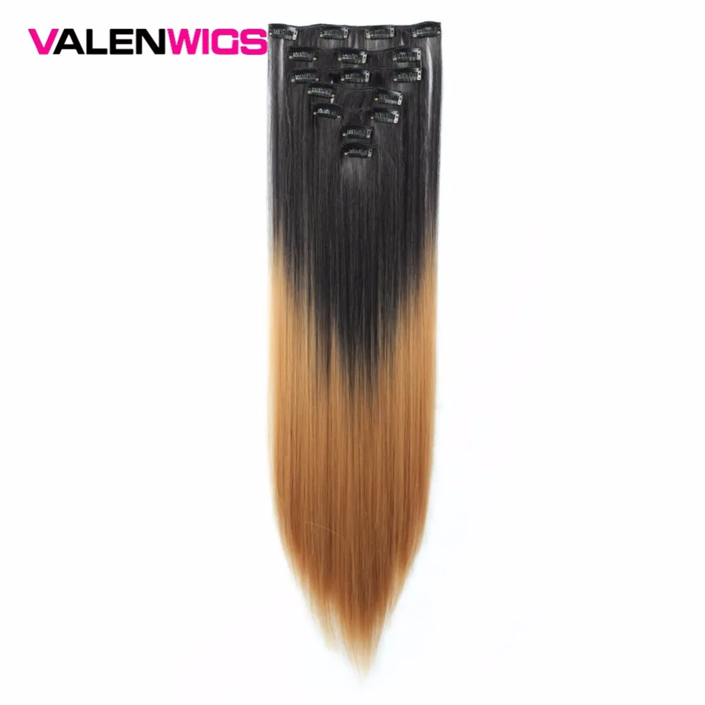 

Valen Wigs 22" 7pcs Full Head Straight Clip in Hair Extensions Synthetic Hair Extension Heat Resistant Black Brown Hair