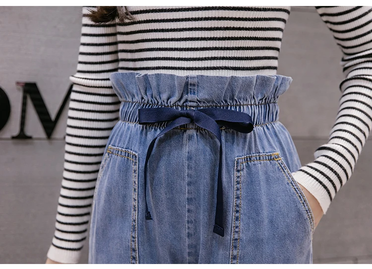 Высокая талия джинсы женщина 2018 осень летние свободные Harajuku Джинсы с эластичной резинкой на талии для женщин штаны-шаровары женские брюки