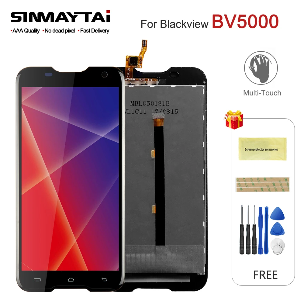 

Sinmaytai For Blackview BV5000 LCD Display + Touch Screen Glass Digitizer Full Assembly 5.0'' for BV 5000 Screen + Free gift