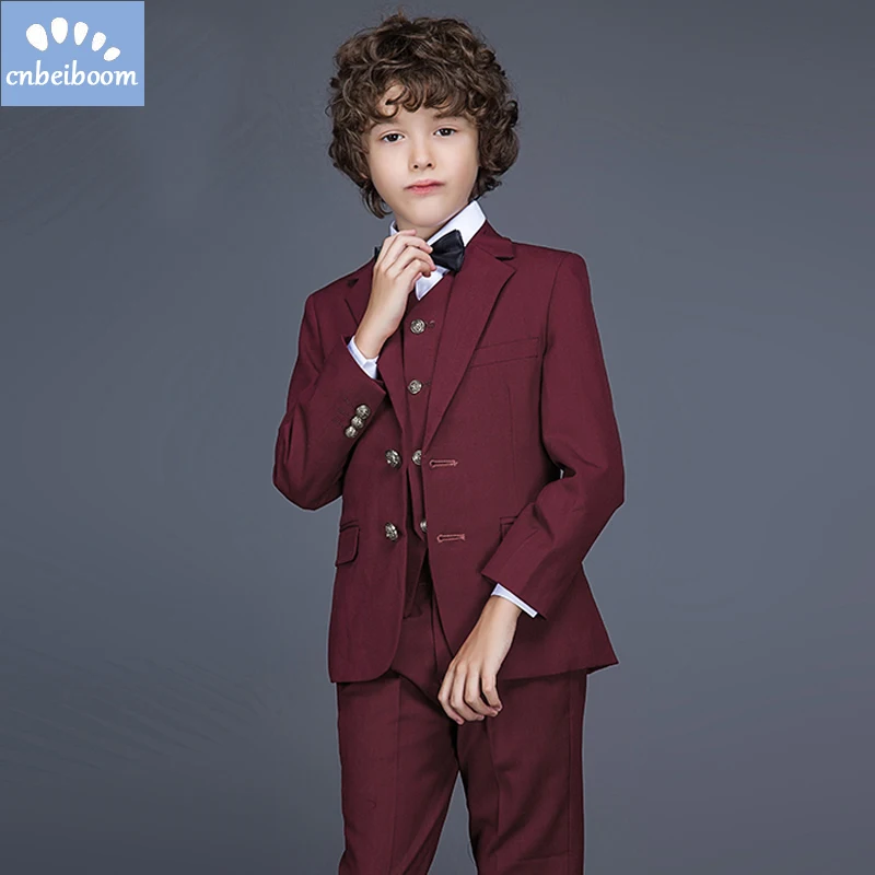 Gentleman Style Boys Suits Dark Red Baby Clothing Sets Kids Best Man ...
