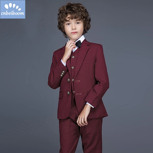 Gentleman Style Boys Suits Dark Red Baby Clothing Sets Kids Best man