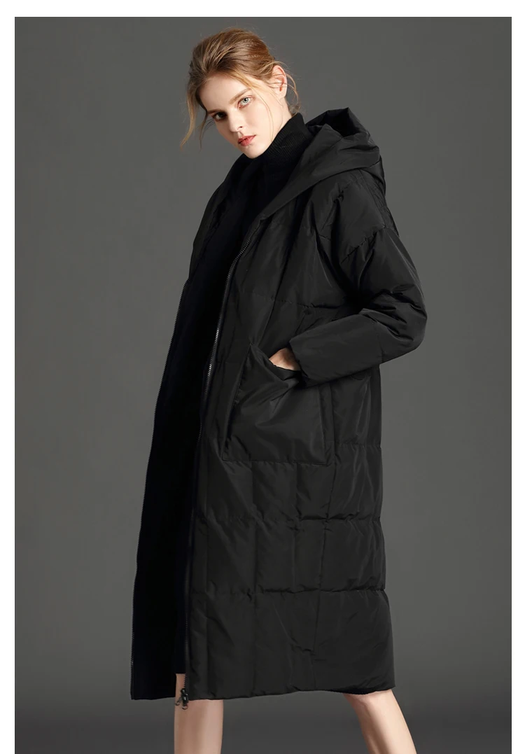 Женская зимняя куртка на утином пуху, большой размер, плотная, с капюшоном, свободная, длинная, зимняя куртка, Дамское пуховое пальто