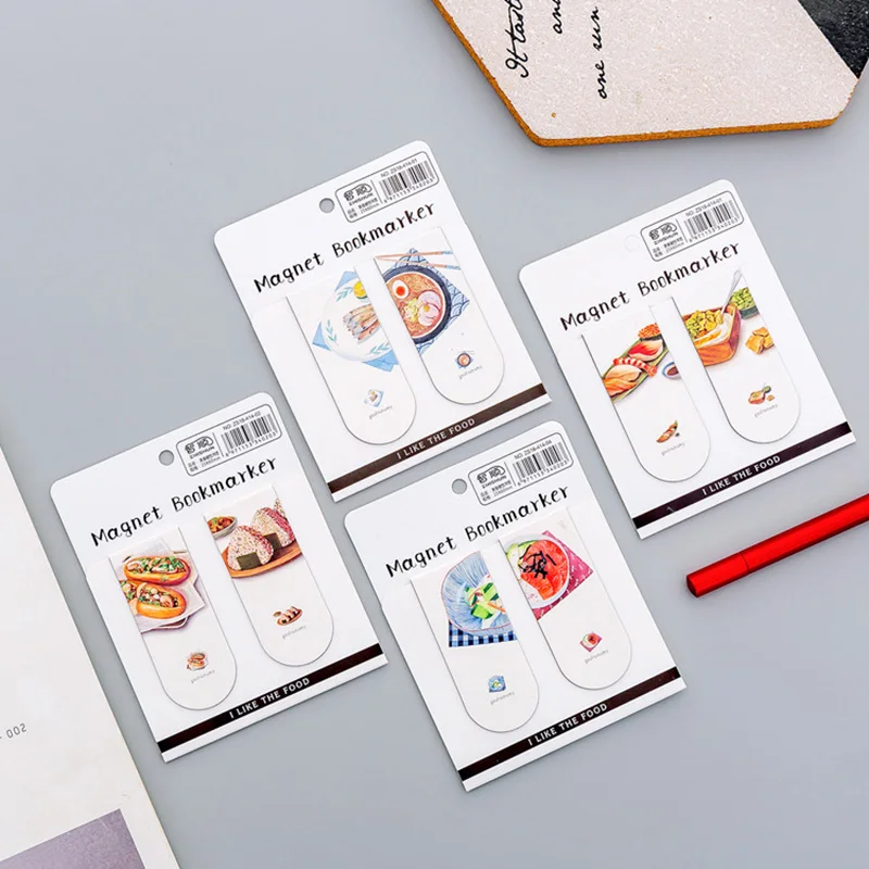 

2Pcs/set Cute Magnet Bookmarks Kawaii Metal Bookmarks Creative Food Book Marks For Book Kids Gifts Novelty Stationery