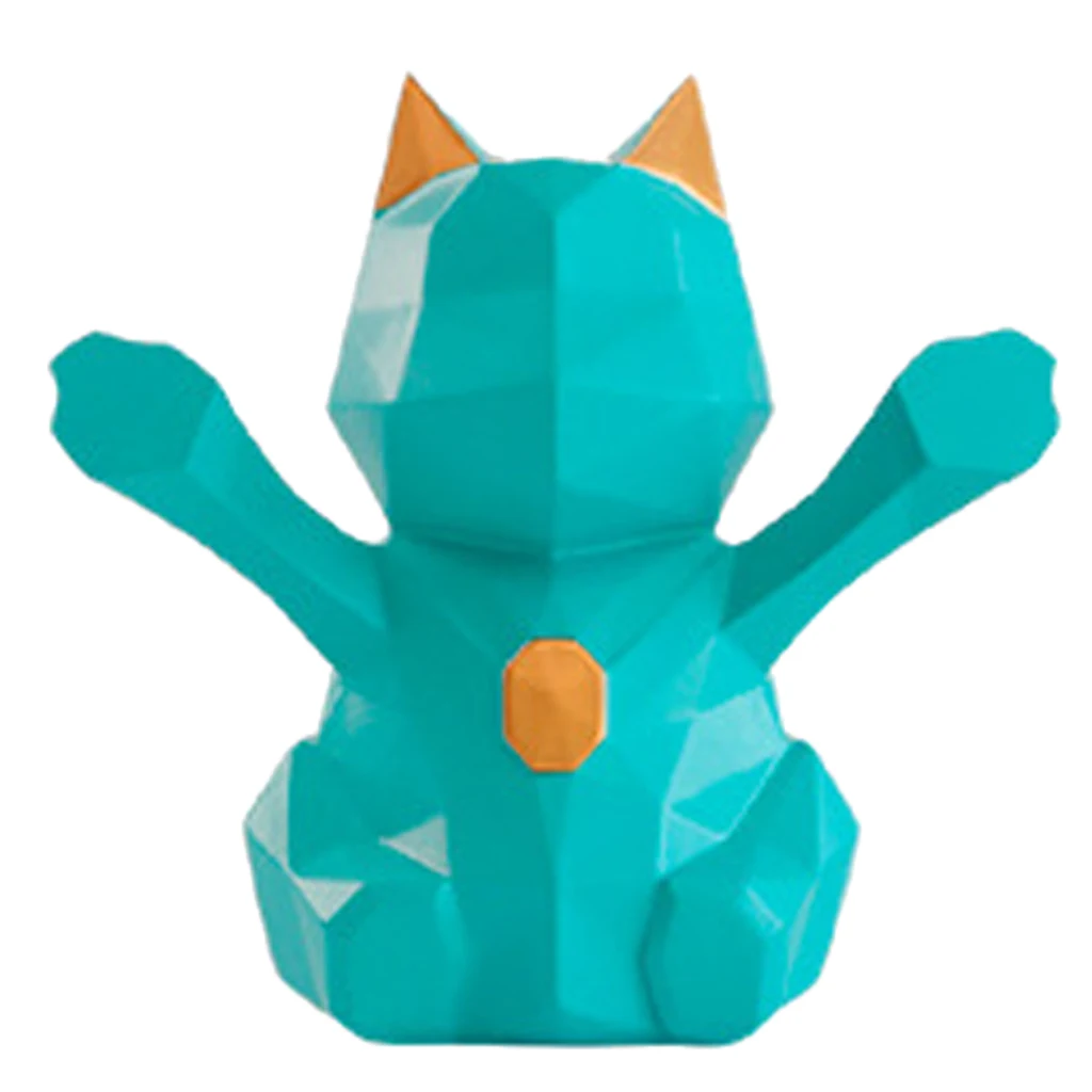 3D Abstract Art Geometric Fortune Lucky Cat Sculpture Resin Animal Statue Figurines Feng Shui Decor