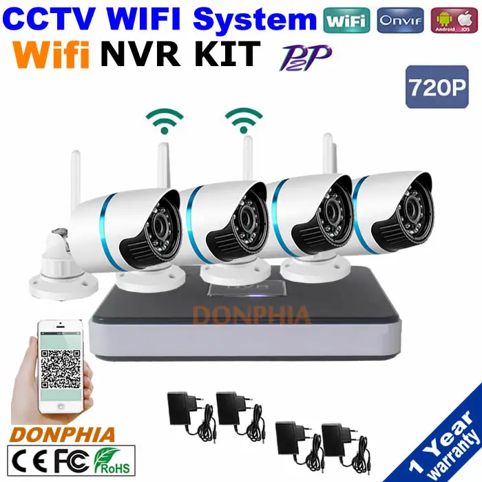 

Plug and Play Wireless NVR Kits 4pcs 720 wifi IR camera HD Outdoor IR Night Vision and 1 mini WIFI NVR in Home Security System