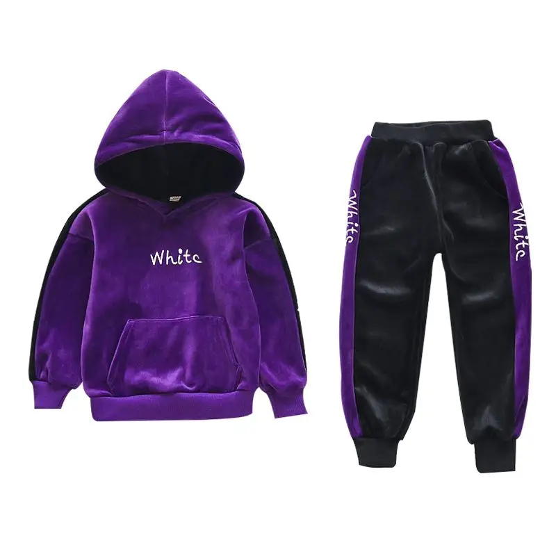 Одежда высокого качества для девочек от 4 до 14 лет, осенне-зимняя одежда, бархатный утепленный теплый свитер, комплект одежды для девочек-подростков - Цвет: purple