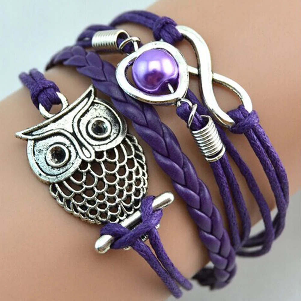 

Multilayer Leather Infinity Owl Braided Bracelets Elegant Imitation Pearl Jewelry Bracelet Bangle All-match Pulsera Dropship