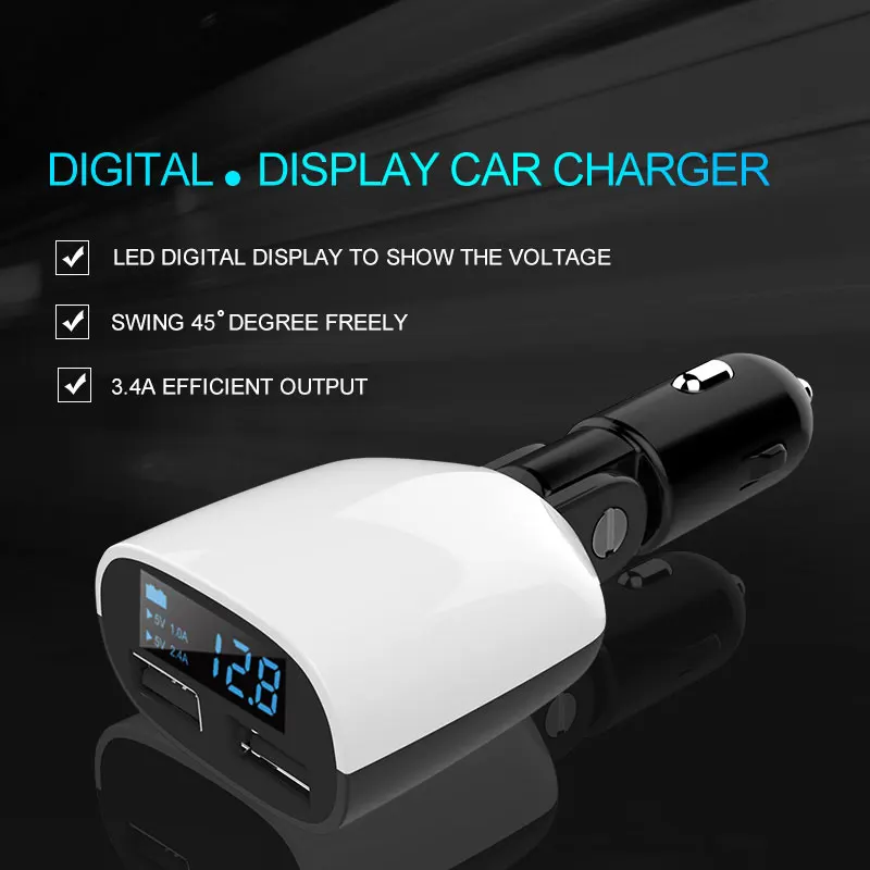 Dual USB Universal Car Charger Digital LED Display Voltage Car Chargers