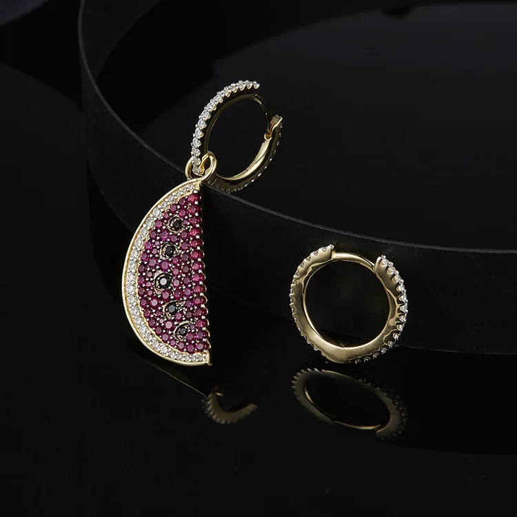 

Ins-APM February New Golden Asymmetric Earring Female Watermelon Fruit Earpendant Design Ear Nail