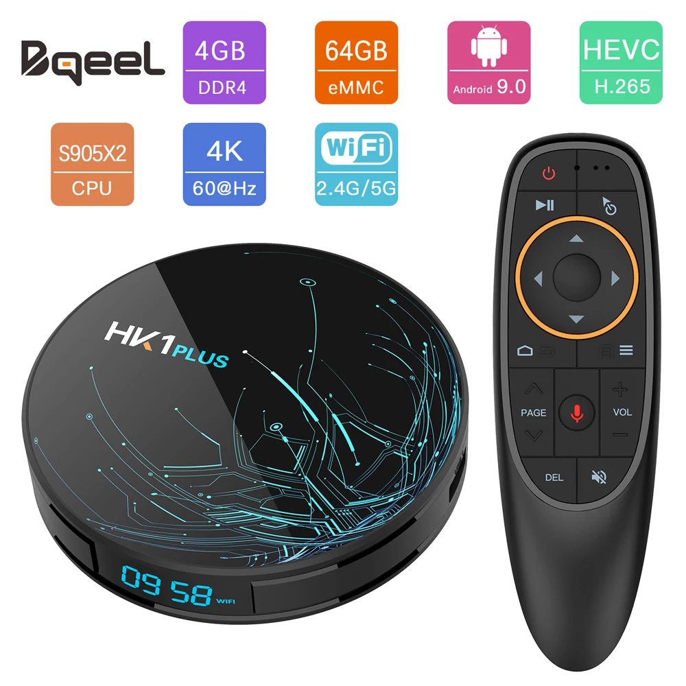 

5Pcs/lot Bqeel Android 9.0 Smart TV BOX HK1PLUS Amlogic S905X2 DDR4 4GB 64G 4K Wifi TV Box Google Player Neftflix Set Top Box