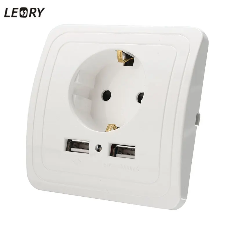 LEORY Best Dual USB Port 2A Wall Charger Adapter EU Plug Socket Power Outlet Panel LEORY Best Dual USB Port 2A Wall Charger Adapter EU Plug Socket Power Outlet Panel