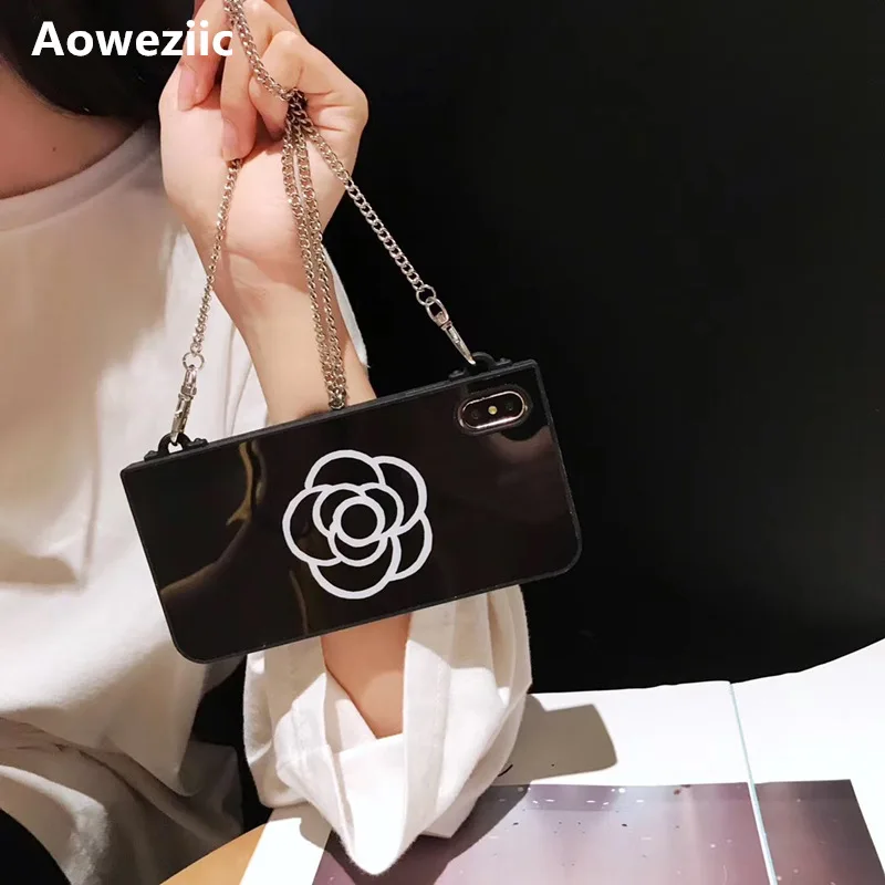 Aoweziic Camellia диагональная Длинная цепочка для iPhone Xs Max XR Чехол для мобильного телефона 6S 7plus X 8 мягкая оболочка Женская волна