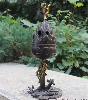 

Chinese Royal Copper Bronze Dragon Loong Lotus Mountains Incense Burner Censer