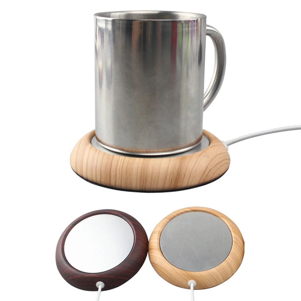 USB Cup Warmer Electric Cup Heater Base Wood Grain Milk Heat Insulation