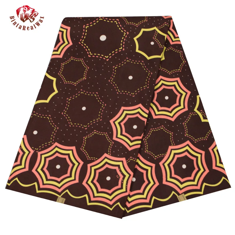 Полиэстер воск печатает ткань Анкара бинта настоящий воск высокого качества 6 ярдов африканская ткань для вечерние платья FP6208