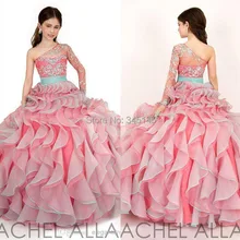 Новое поступление года, пышное красивое платье с длинными рукавами, украшенное бусинами и кристаллами для маленьких детей Платья с цветочным узором для девочек