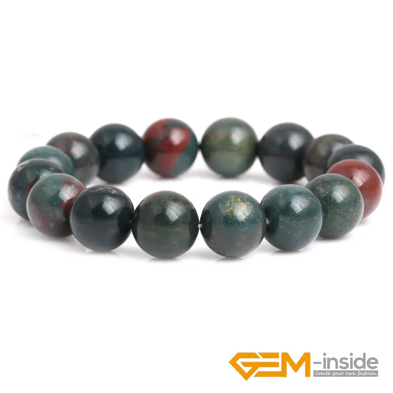 

Selectable size: 4mm-12mm Natural Gem stone Dark Green Blood Stone Round Beaded Stretch New Fashion Bracelet Women Gifts 7"