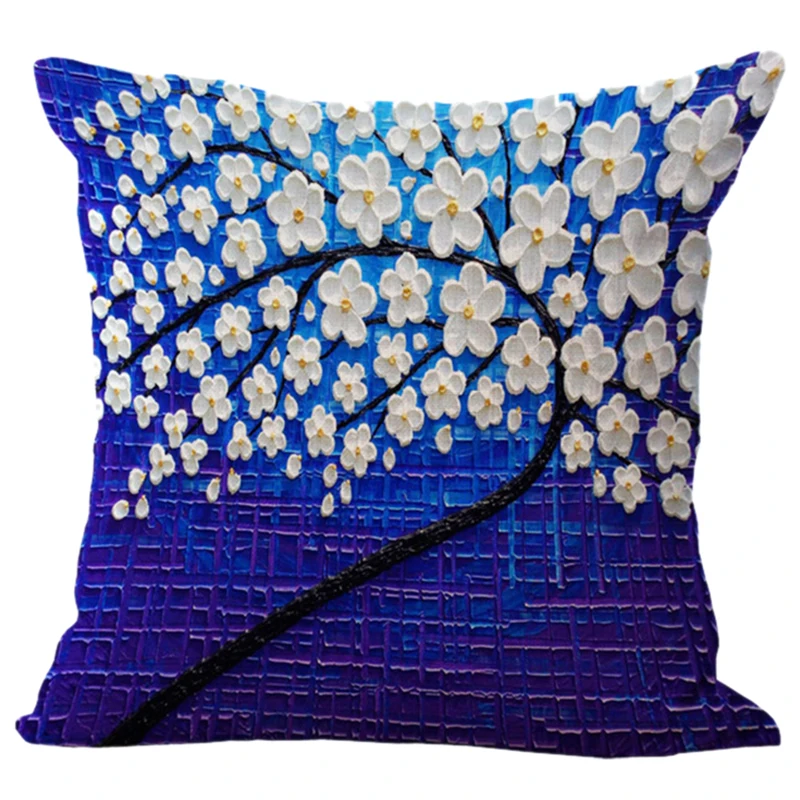 Fashion Cotton and linen Square Pillow cases Blue + white flowersin