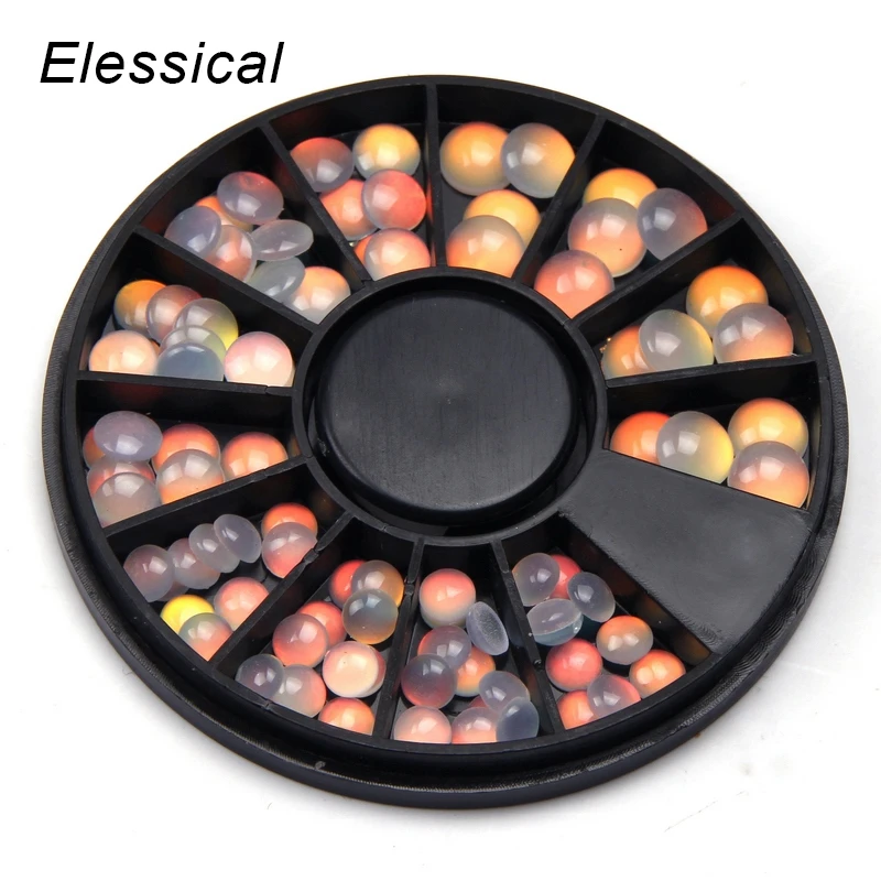 

ELESSICAL Jelly Color Half Round Beads Nail Rhinstone Flatback Cats Eyes Studs Gems Nail Wheel DIY 3D Nail Art Decoration WY1288