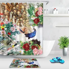 LB красочный Цветущий пион Элегантный Павлин занавеска для душа s Водонепроницаемая занавеска для ванной полиэстер ткань для ванной домашний декор