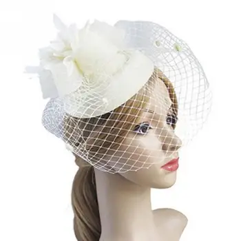 

Fascinating Elegant Hair Clip Hat Bowler Feather Flower Veil Wedding Party Hat Women photography Accessories