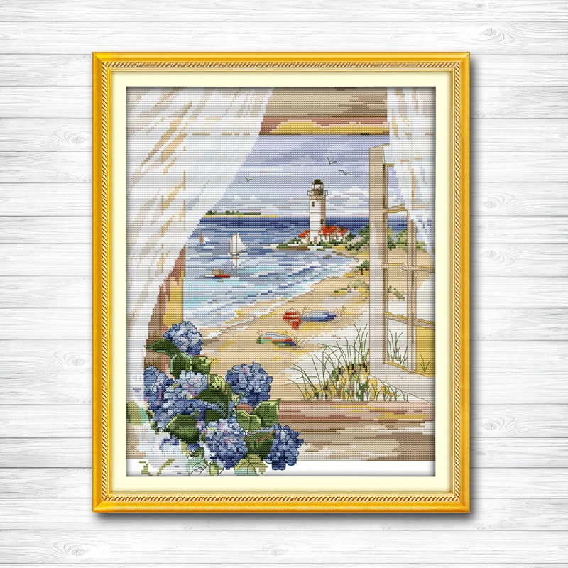 Lighthouse On The Sea Needlepoint Kit or Canvas Nautical//Ocean