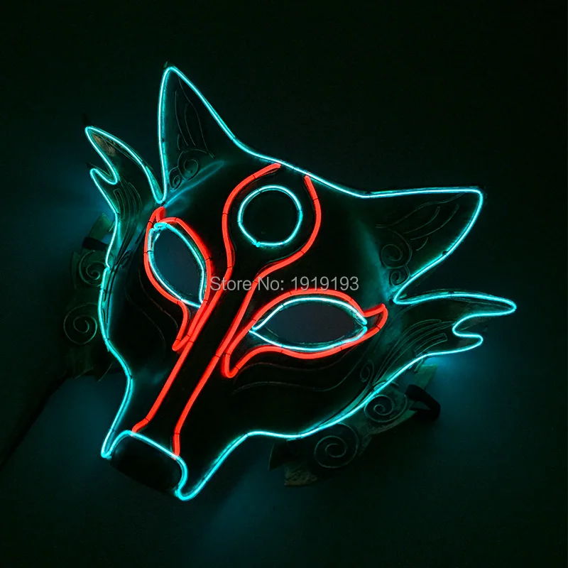 

2018 New design Holiday lighting powered by 3V batteries EL wire mask for animal makeup party wolf mask and theme party
