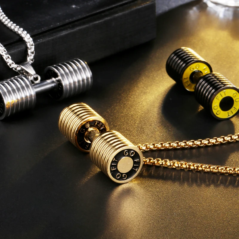 

US7 Body Gym necklace for men Barbell Pendant For Men Stainless Steel Gym Fitness dumbbell Necklaces & Pendants Sport Jewelry