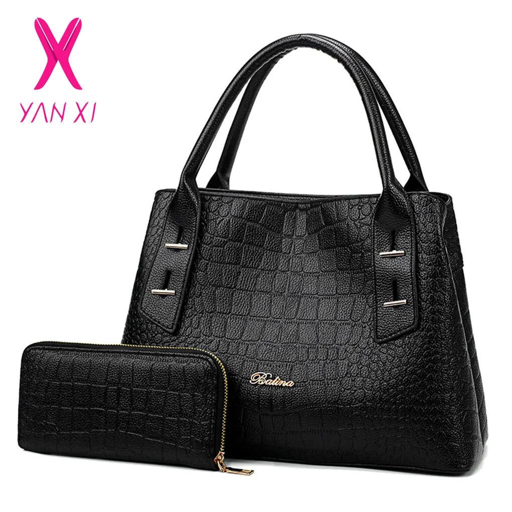 

YANXI Women Bag Fashion Messenger Bags Shoulder Handbag Women Top-Handle Crocodile Pattern Composite Bag Purse Wallet Leather