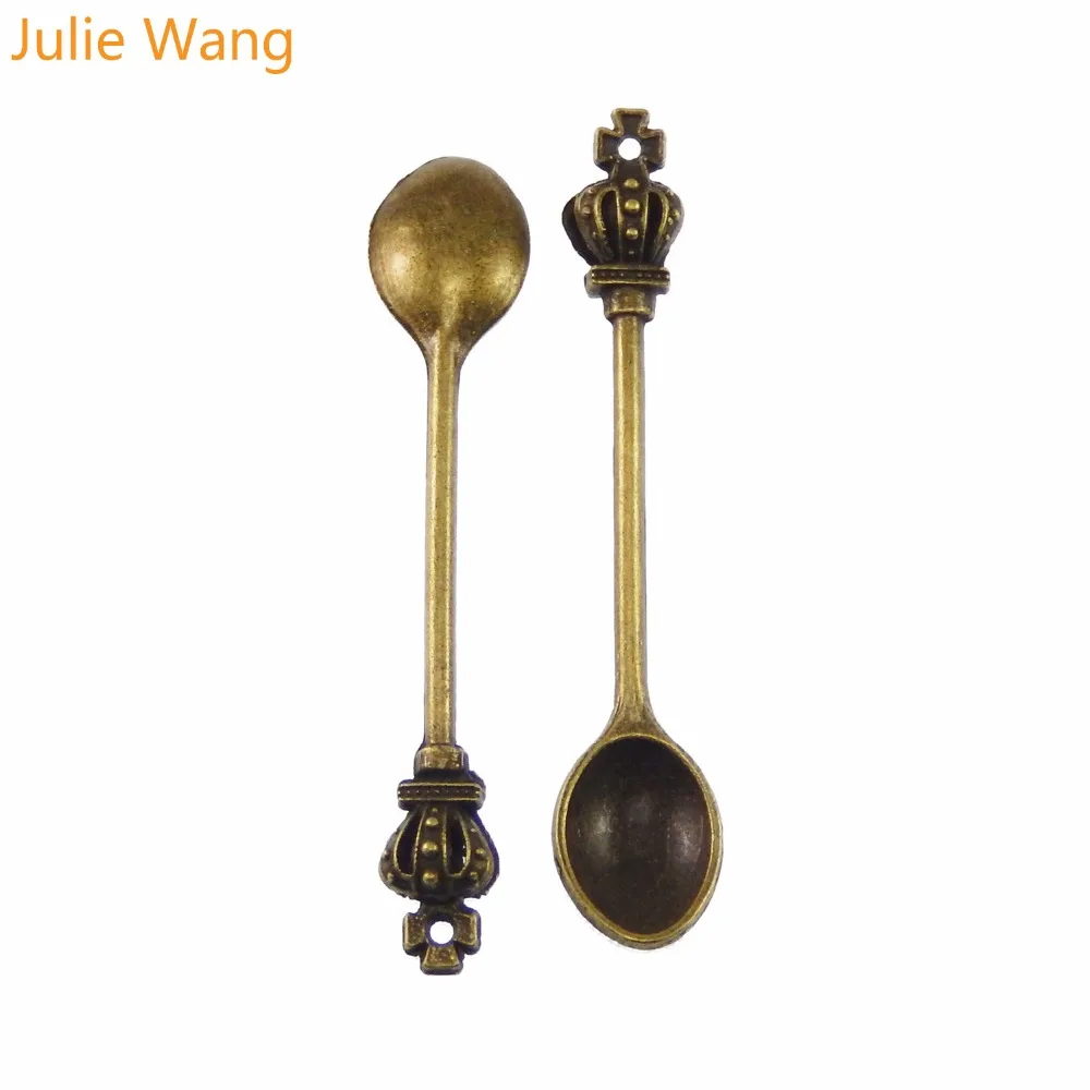 Julie Wang 10 шт ложка Подвески античный бронзового цвета из цинкового сплава Корона
