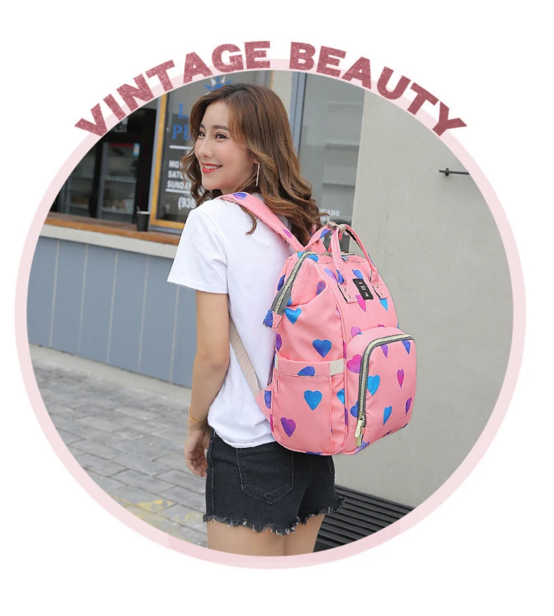 Diaper Bag Mummy Maternity Travel Print Backpack Nappy Changing Bags Nursing Bag For Baby Stroller Waterproof Wet Bag Love Pack (8)
