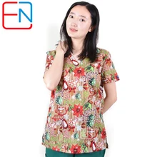 Hennar Женские топы с эффектом потертости, одежда, медицинская униформа, топы с эффектом потертости, с принтом, с коротким рукавом, Рождественский дизайн