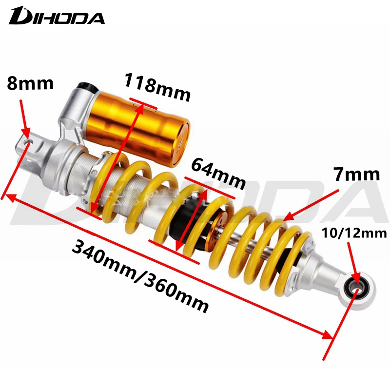 Color : 340mm 1 XDT Motorcycle Shock Absorber Universal 320mm 340mm 360mm Motorcycle Rear Shock Absorber Aluminum Cylinder Inverted Fit for Yamaha Nmax155 Pcx150 Motorcycle Shock Absorber 