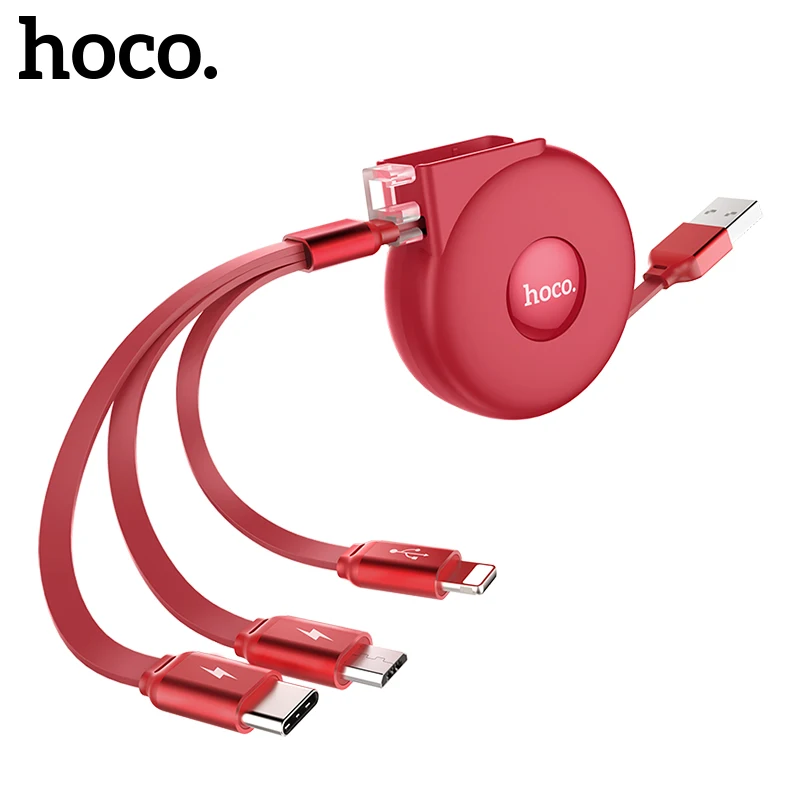 HOCO 3 в 1 USB кабель для iPhone X 8 7 6 3в1 Micro usb type C зарядный кабель для samsung S9 Универсальный мобильный кабель для зарядки телефона - Цвет: Red