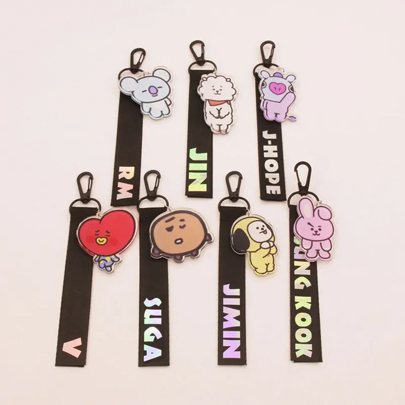 

1PC Fashion Kpop BTS BT21 Bangtan Boys Laser Lanyard Creative Bags Accessories Cute BackPack Ribbon Pendant bts Love Yourself