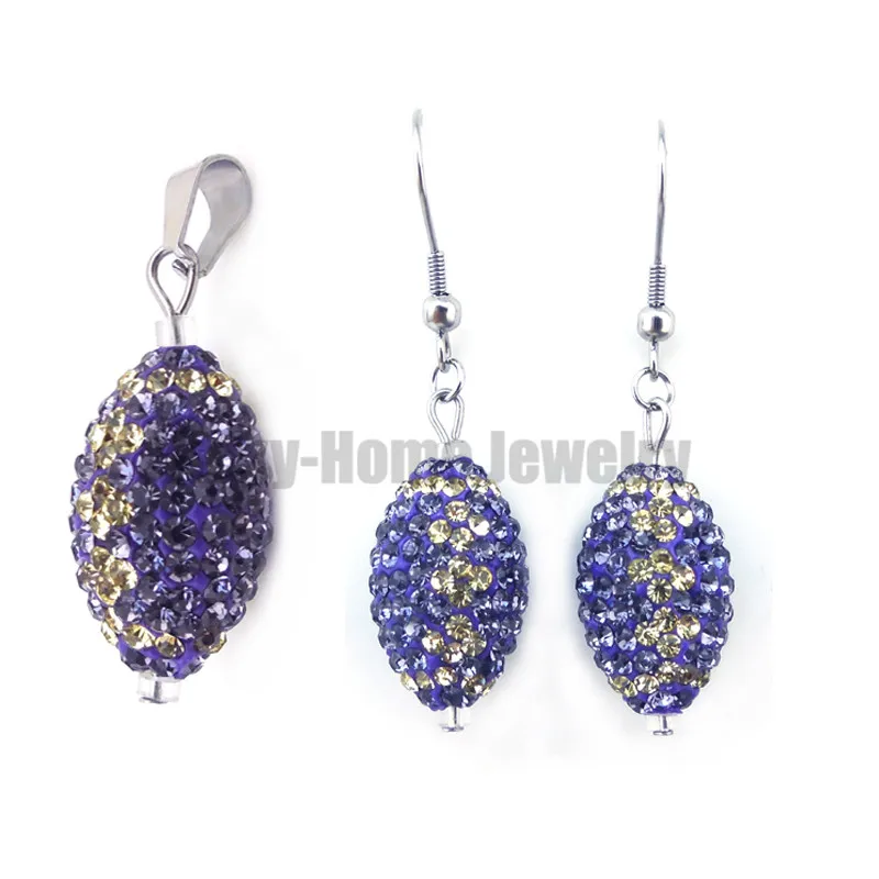Free shipping Purple and Light yellow Color Crystals Pave ball bead pendant crystal necklace with Stainless Steel | Украшения и