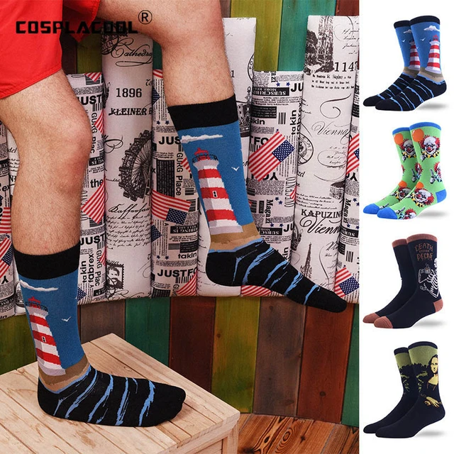 [COSPLACOOL]Colorful Painting Novelty Funny Socks Casual Cotton Happy Socks  Men Dress Wedding Socks Clacetines Hombre Divertidos