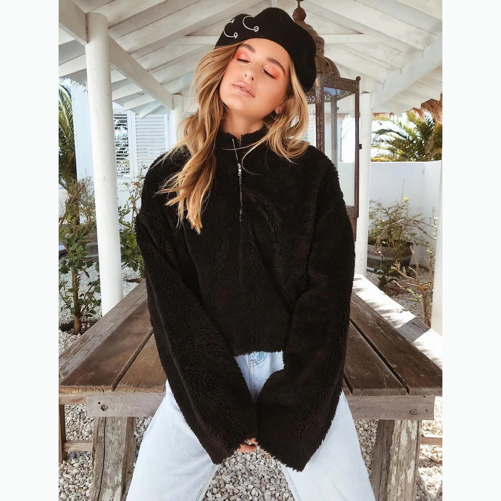 Black fluffy hoodie women's Clearance