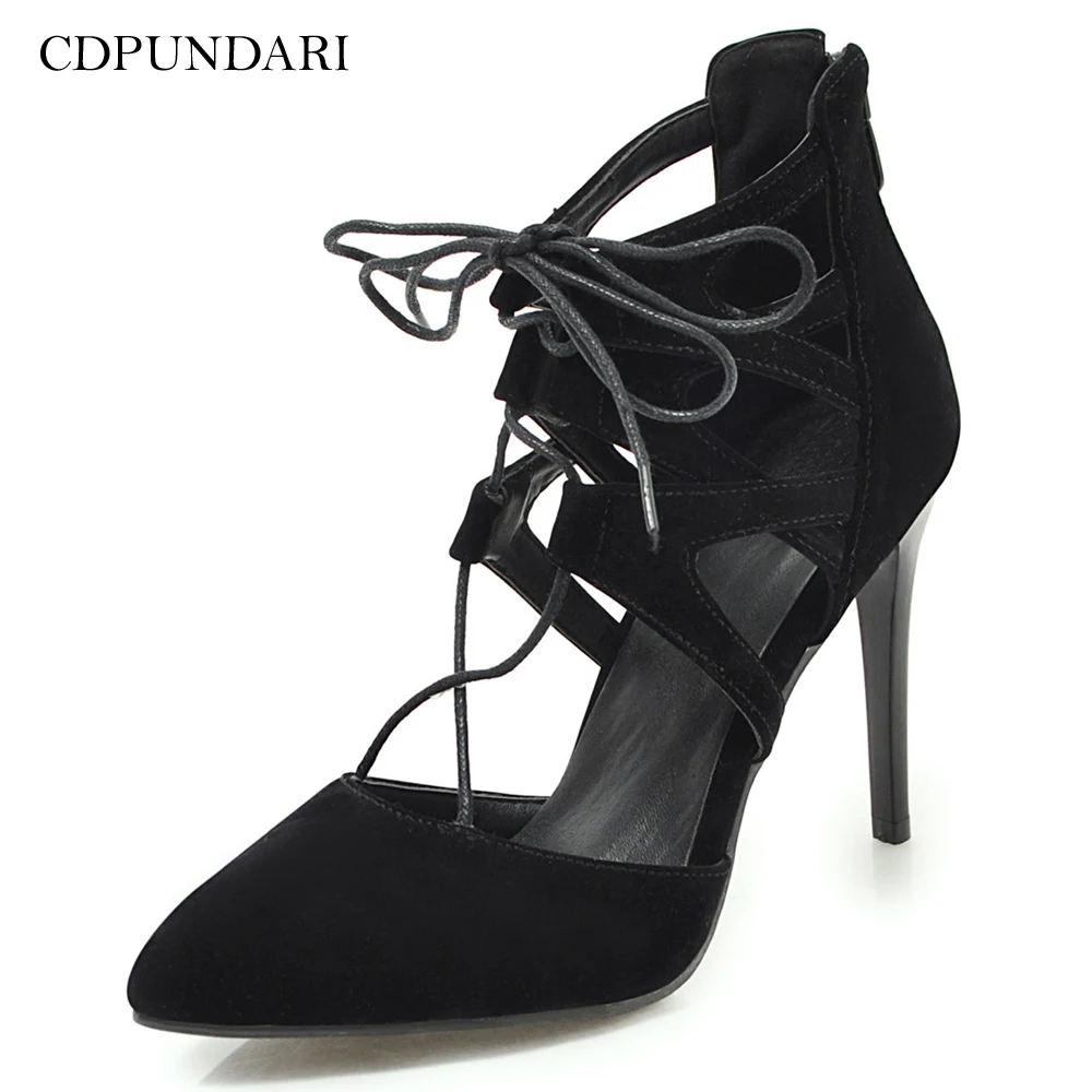 

CDPUNDARI Flock gladiator sandals women High heel Sandals Ladies summer shoes woman black Beige Pink