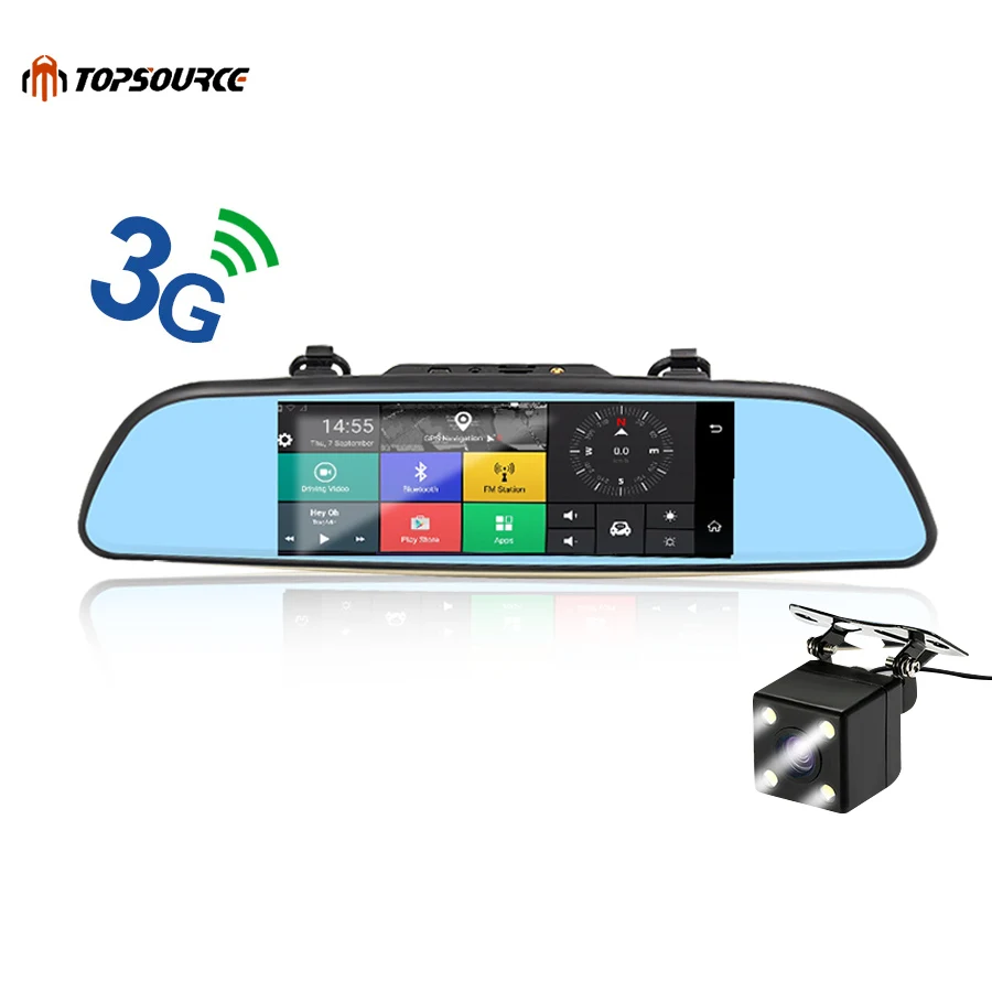 

TOPSOURCE 6.86" 3G Car Mirror GPS Android 5.0 Dash Cam Full HD 1080P Video Recorder Dual Camera DVRs RAM 1GB / ROM 8GB Registrar