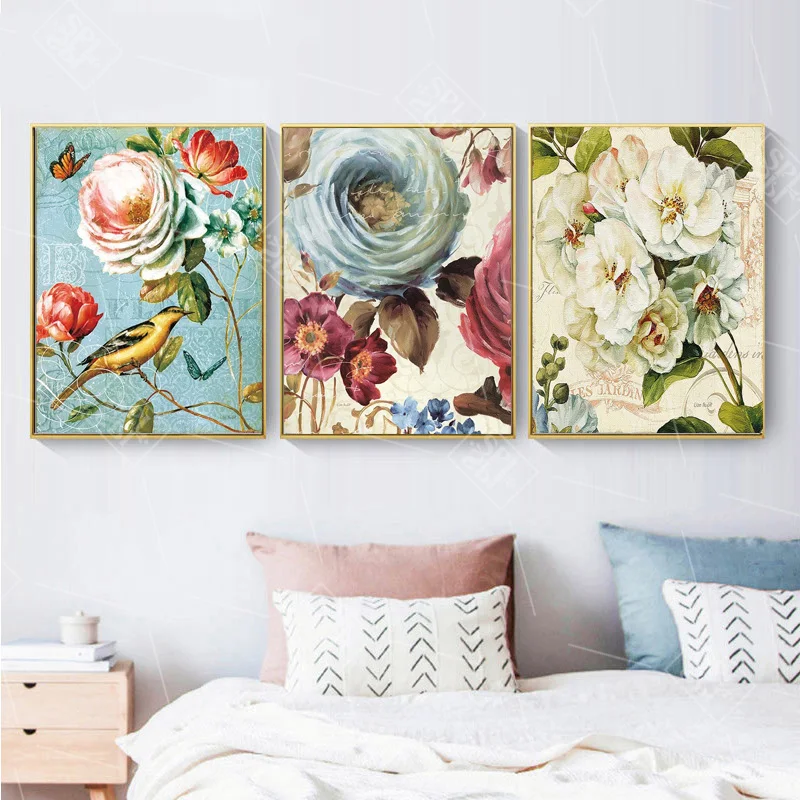 Vintage Flower Birds Animals Canvas Painting Nordic Home Decoration Posters and Prints Wall Art Picture for Living Room No Frame