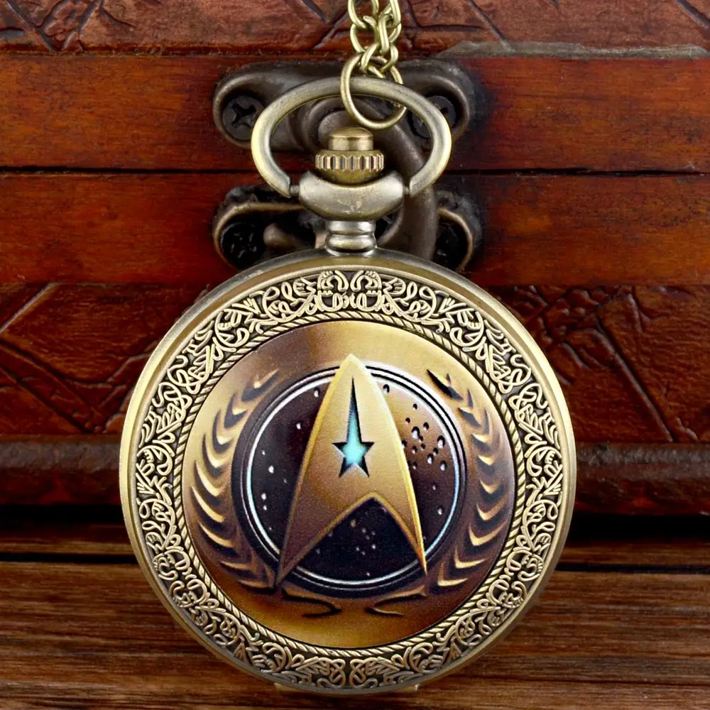 

Vintage Bronze Star Trek Quartz Pocket Watch Retro Men Women Pendant Necklace Jewelry Gifts