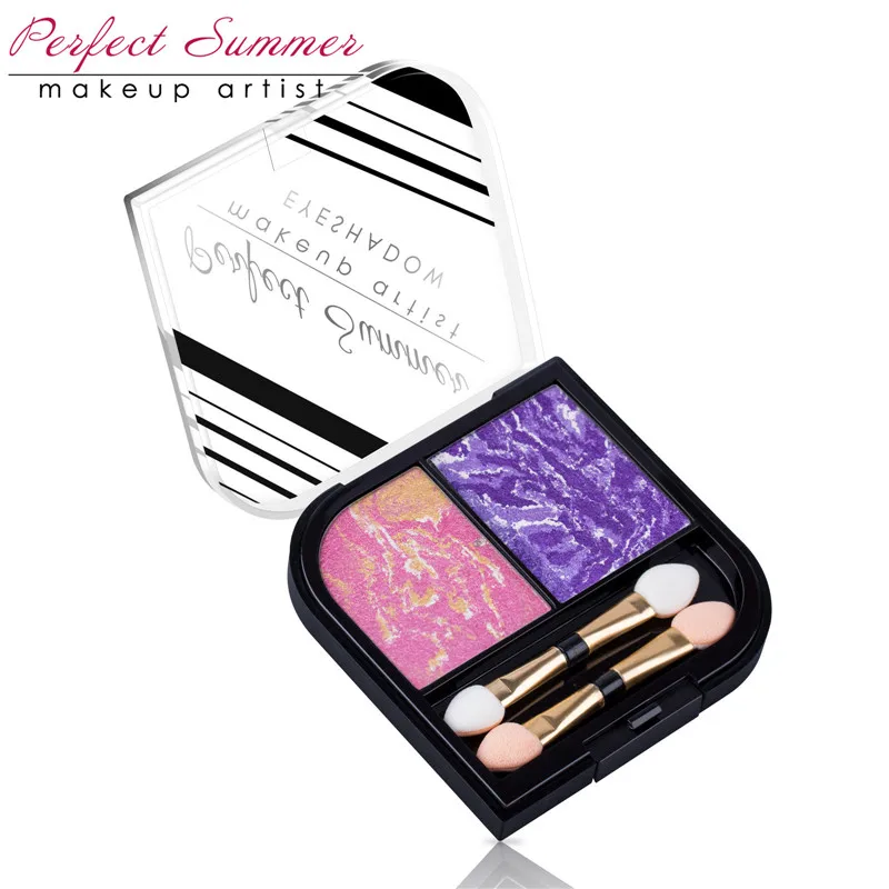 

Perfect Summer 2 Colors Natural Shimmer Eyeshadow Palette Makeup Cosmetic Palette Brush Kit Eye Shadow Brand New Cosmeticos Kit