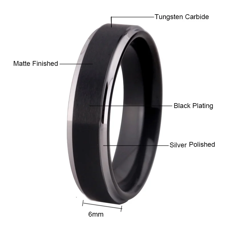  Men's Wedding Band Ring Women Fashion engagement Ring Matte Black With Silver Step Tungsten Ring 10