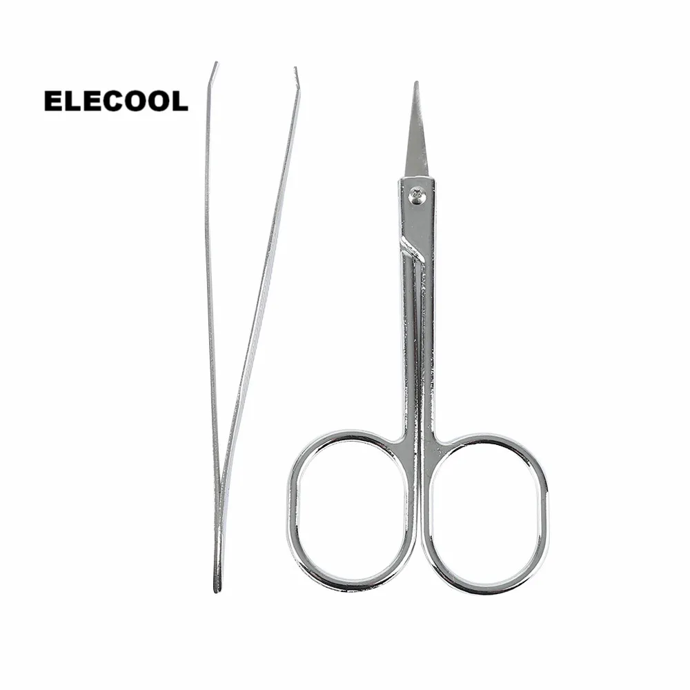 

ELECOOL 2pcs Hot Sale Easily-carried Stainless Steel Eyebrow Tweezers Scissors Kit Eyebrow Clip Makeup Tools for Women & Lady