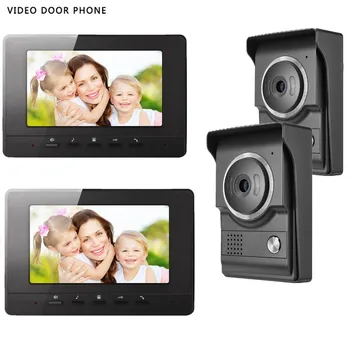 

video door phone intercom system 7inch tft lcd screen night vision two outdoor camera two monitors video door phone for villa