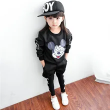 Одежда для девочек, футболка с длинными рукавами и принтом Микки и Минни, юбка, штаны, 2 предмета, утепленная качественная одежда для детей 3-7 лет