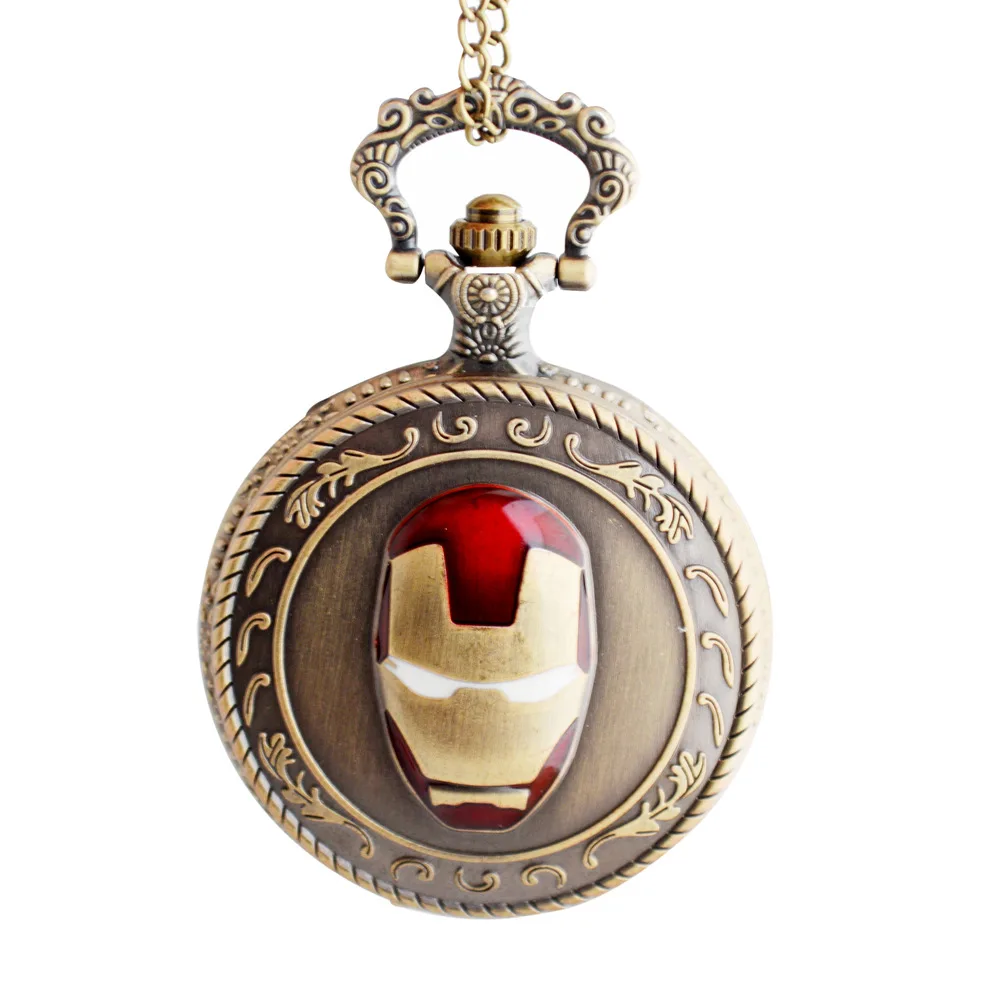 Винтажные антикварные Железный человек женские мужские кварцевые карманные часы аналоговый кулон ожерелье цепочка relogio de bolso подарок бронза