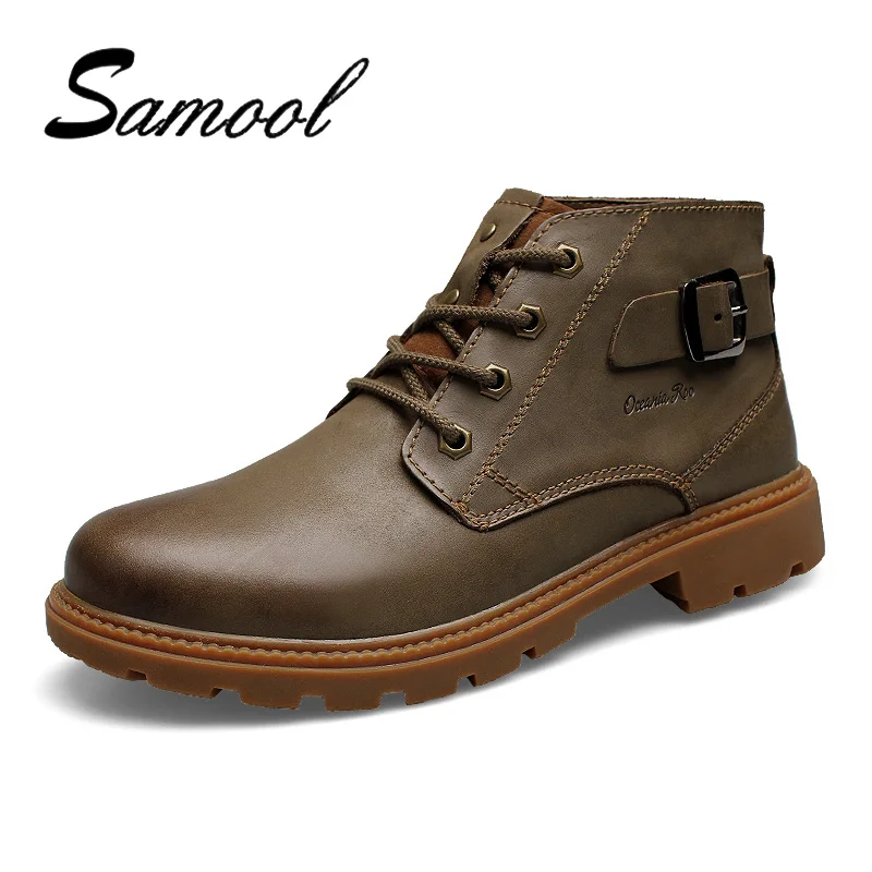 

2018 Men Flat Spring And Autumn Lace Up Boots Casual Martin Wear Resistant Shoes Mens Fashion Males Boots Leather Footwear Lx5